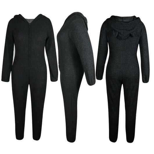 Pijama Enterizo Cálido con Capucha y Orejas - Felpa Suave de Color Liso - Image 16