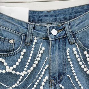 Shorts Denim Mujer Cintura Alta Efecto Reductor con Strass y Flecos - Image 7