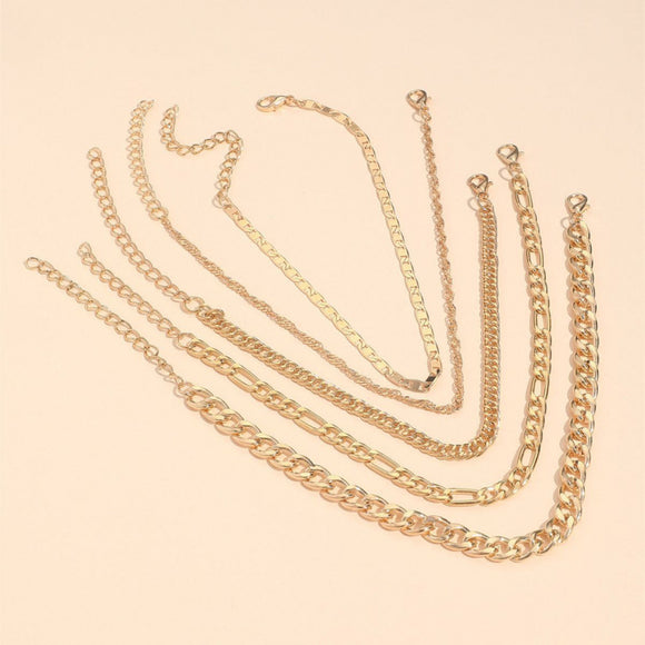 Set de 5 Tobilleras Cadena Serpiente Retro Metal Elegante