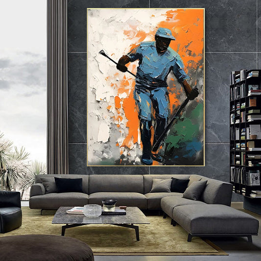 Cuadro Óleo Artesanal Hockey Sobre Hielo - Arte Decorativo para Habitación Infantil
