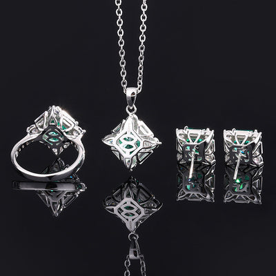 Conjunto de Anillo Plata 925 Esmeralda y Diamante Princesa Cuadrado - Image 9