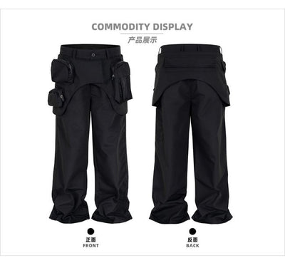 Pantalón Overol Ancho Deslavado con Bolsa Cintura Desmontable 2 en 1 - Image 10
