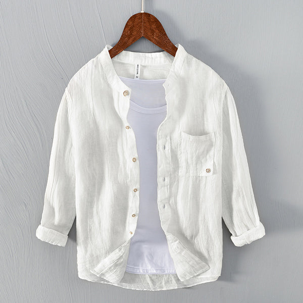 Camisa de Lino Retro con Cuello Mao - Comodidad y Estilo Clásico - Image 3