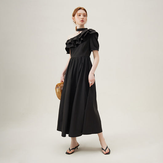 Vestido Halter de Volantes en Colores Sólidos para Mujer - Image 9