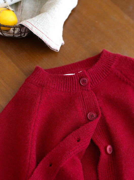 Cardigan Tejido Rojo Estilo Coreano para Niña - Image 17