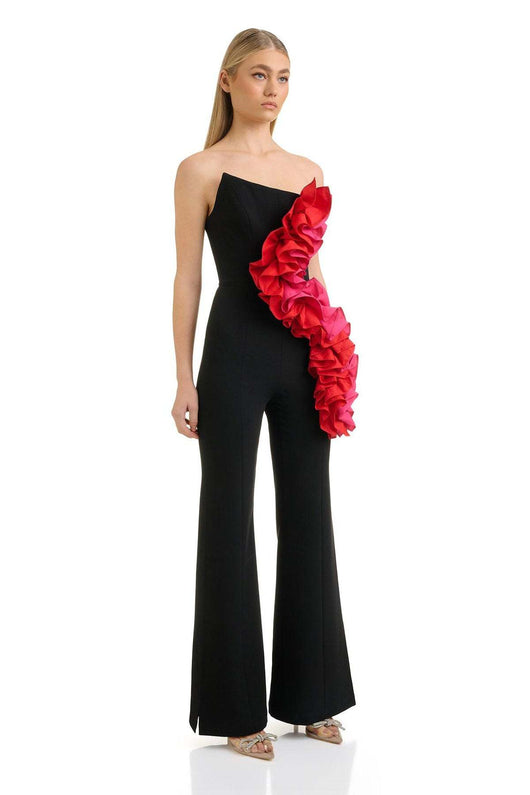 Jumpsuit Elegante Rojo con Aplicaciones y Escote Tubo - Image 7