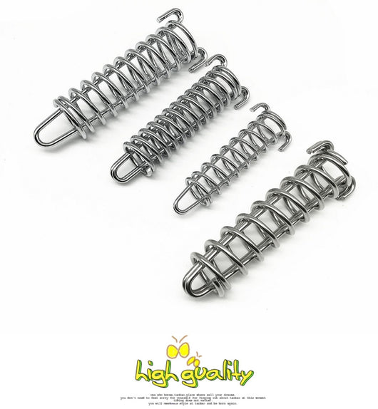 Silver metal compression spring with hooks, packaged in a clear plastic bag, for dog chains or pet leashes. - Image 11