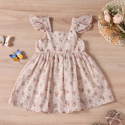 Vestido Infantil Tricolor Floral con Mangas Aleteo - Image 4