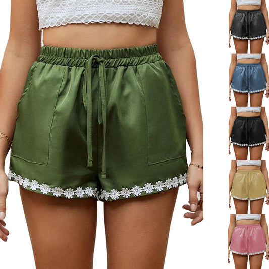 Shorts de Encaje Sueltos con Cintura Elástica para Mujer