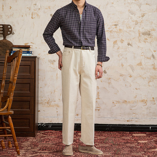 Camisa Vintage de Algodón y Lino a Cuadros de Manga Larga - Image 3