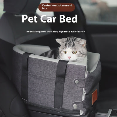 Dark gray and beige cat car safety seat, a portable integrated nest with soft padding and secure straps. - Image 8