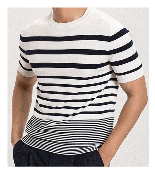 Polo Retro de Rayas Degradadas para Hombre - Camiseta Tejida de Manga Corta - Image 4