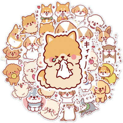 50 cute dog graffiti stickers featuring various cartoon dog breeds like Shiba Inu, Pomeranian, and Corgi. - Image 13