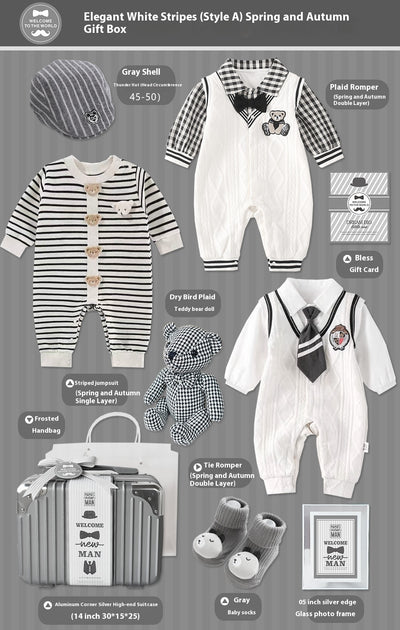 Conjunto de Regalo Elegante para Bebé Niño - Rayas Blancas y Gris - Image 2