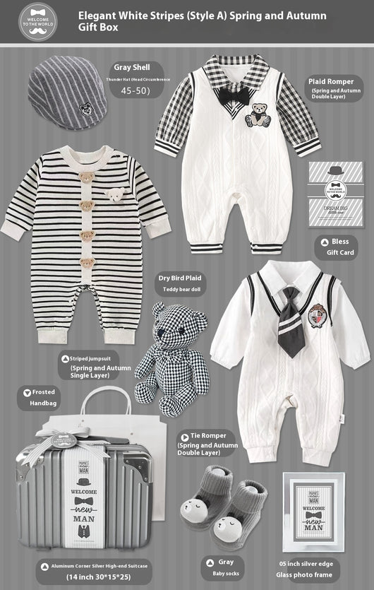 Conjunto de Regalo Elegante para Bebé Niño - Rayas Blancas y Gris - Image 2