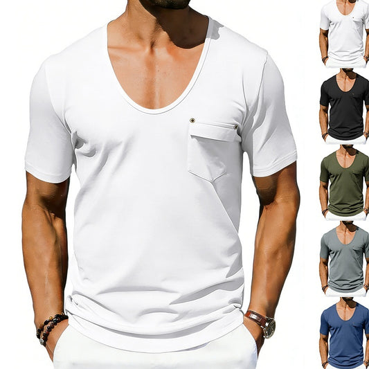 Playera Holgada Casual para Hombre con Cuello Amplio y Mangas Cortas