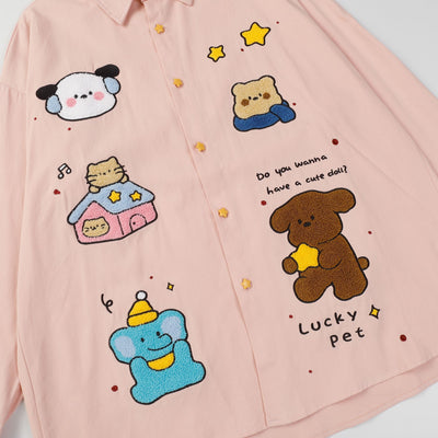 Camiseta Manga Larga Holgada con Bordado Cartoon Americano - Image 20