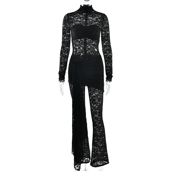 Jumpsuit Elegante de Encaje Transparente con Cintas - Image 5