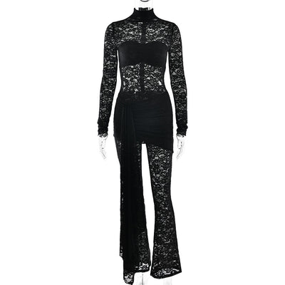 Jumpsuit Elegante de Encaje Transparente con Cintas - Image 5