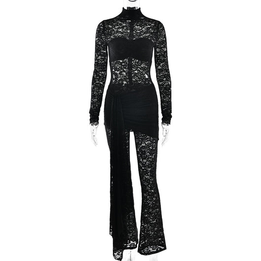 Jumpsuit Elegante de Encaje Transparente con Cintas - Image 5