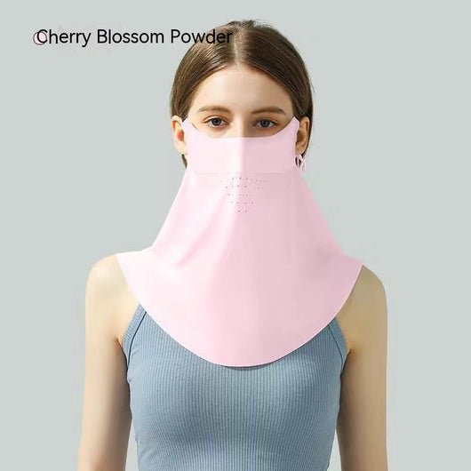 Light blue ice silk face mask with breathable perforations and adjustable ear loops for sun protection. - Image 19