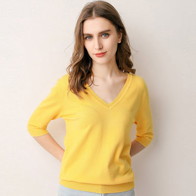 Suéter Tejido Cuello V Manga Corta para Mujer - Image 10