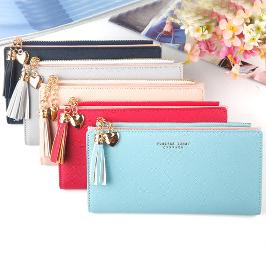 Cartera Larga para Mujer con Borlas - Estilo Estudiante