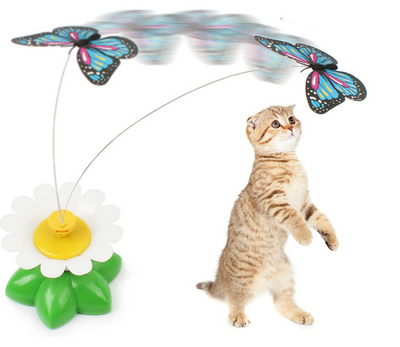 Electric pet toy with a row of white and yellow daisy flowers, green leaves, and five colorful feather birds on wires. - Image 20