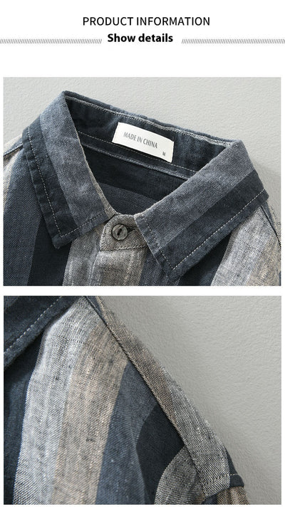 Camisa de Lino para Hombre con Mangas Largas y Rayas a Juego - Image 17