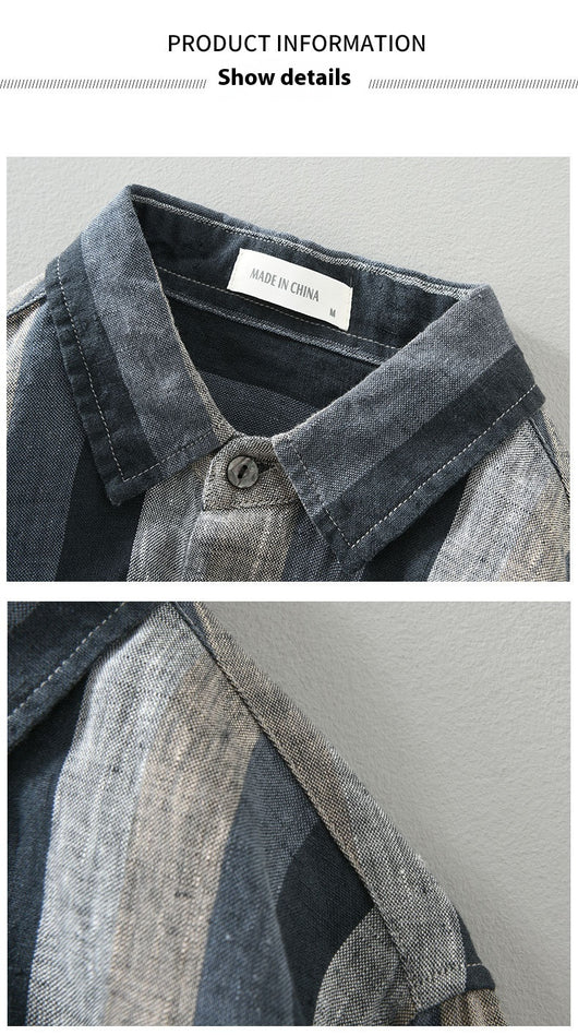 Camisa de Lino para Hombre con Mangas Largas y Rayas a Juego - Image 17