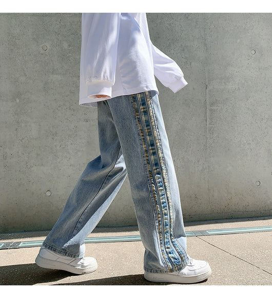 Jeans Deportivos Anchos para Hombre con Costuras de Rayas de Color - Image 6