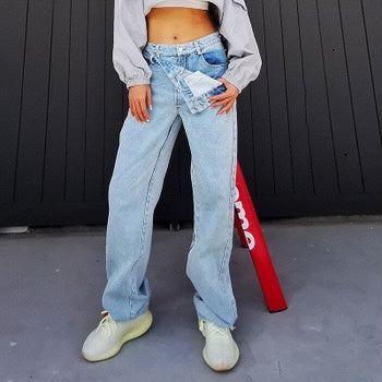 Jeans Rectos Cintura Alta con Botones de Personalidad para Mujer