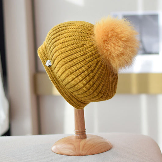 Boina de Lana con Pompón de Piel de Zorro - Estilo Vintage Británico para Otoño e Invierno - Image 9