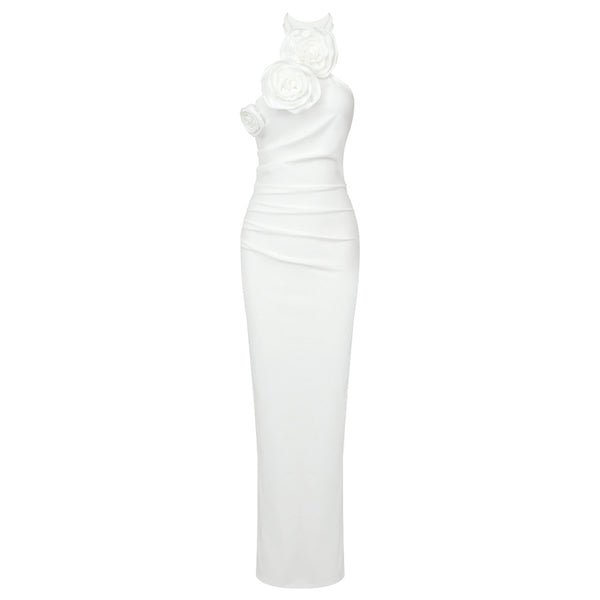 Vestido Largo Blanco con Halter Floral de Diseño Elegante - Image 6