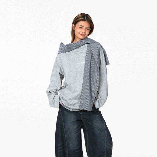 Sudadera Cuadriculada con Capucha Falsa Dos Piezas - Manga Larga Casual