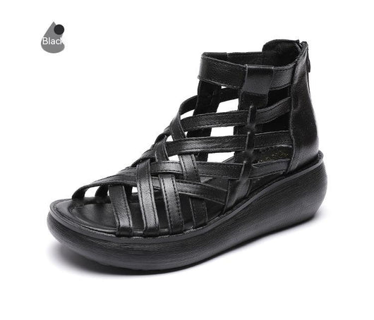 Sandalias Étnicas Retro con Cuña - Botas Tipo Sandalia de Cuero Genuino para Mujer - Image 15