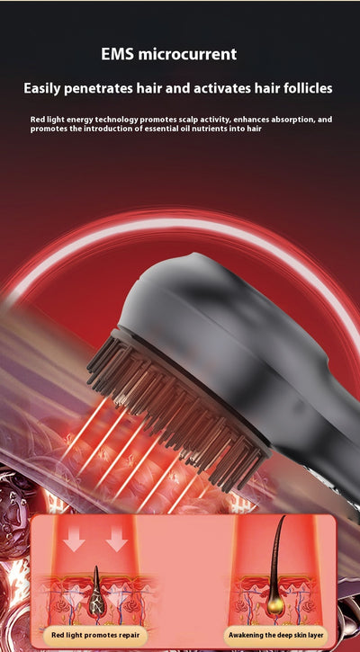 Dark gray electric scalp massage comb with black bristles and red accents, shown with a clear protective cover. - Image 7