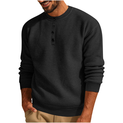 Camiseta Henley Suelta de Algodón Texturizado Manga Larga - Image 31