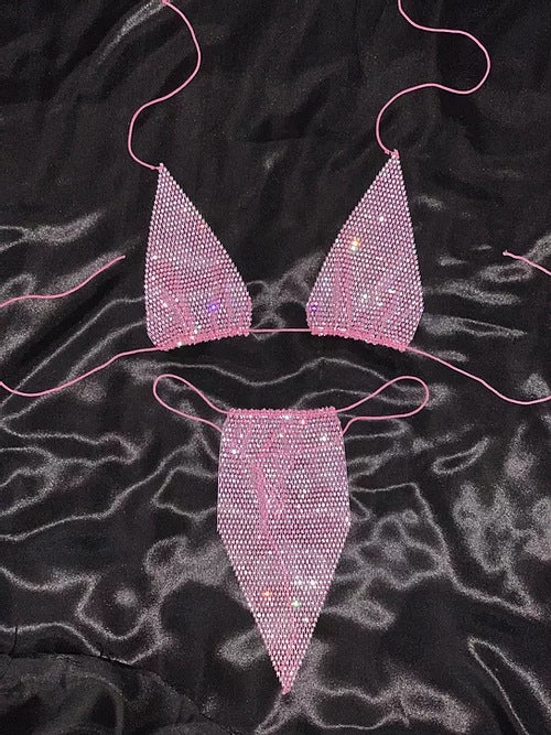 Bikini de Malla con Cristales para Playa - Image 11
