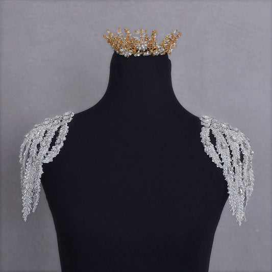 Accesorio de Novia con Hoja de Arce y Perlas Colgantes para Hombro