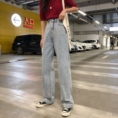 Jeans Retro de Cintura Alta Recta Ancha con Tirantes - Image 7