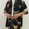 Camisa Hawaiana Negra Estampada de Manga Corta
