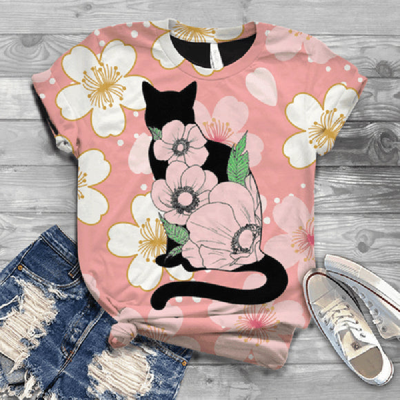 Playera Estampado Gato para Mujer - Manga Corta