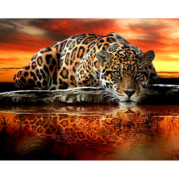 Cuadro de Pintura de Diamantes 5D Leopardo y Tigre