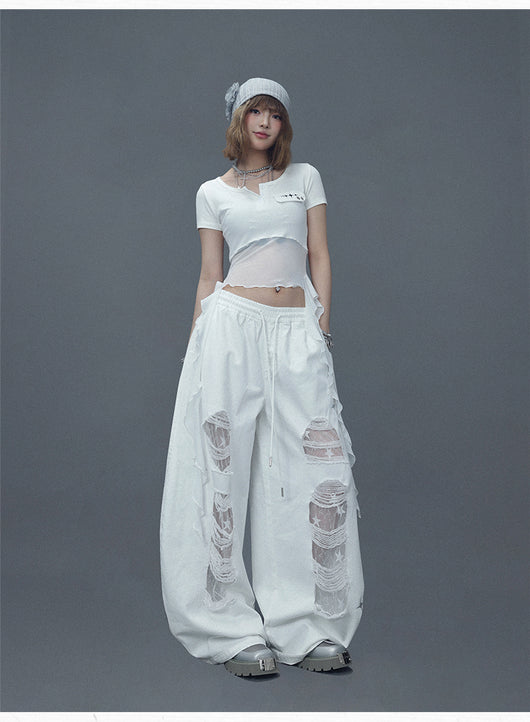 Pantalones Casuales Rotos con Parches Denim para Bailar - Image 13