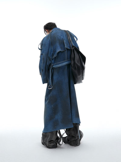 Abrigo Denim Largo con Hombros Acolchados Doble Capa - Image 10