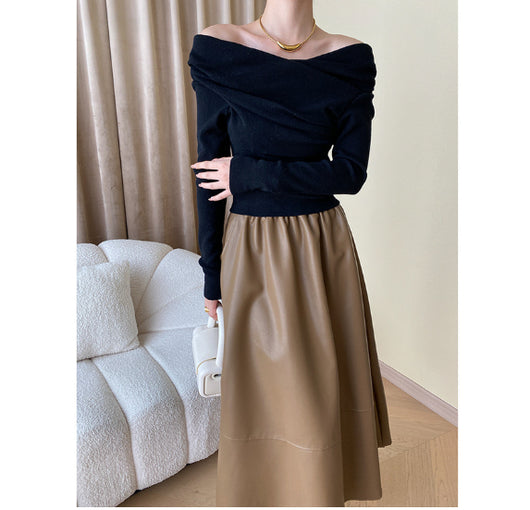 Blusa de Punto Asimétrica Estilo Francés con Hombros Descubiertos - Image 9