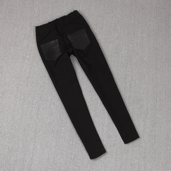 Pantalones de Cuero Stretch con Costuras Decorativas para Mujer