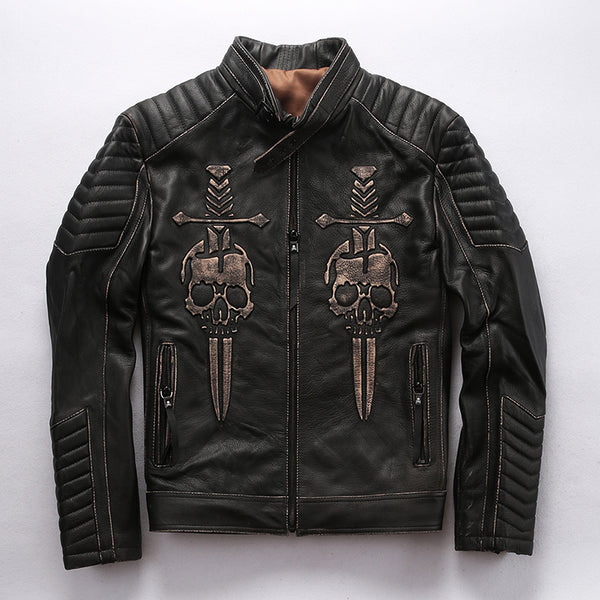Chaqueta de Cuero Genuino para Hombre - Piel Vacuno Premium con Acabado Desgastado