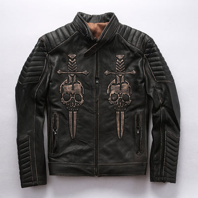 Chaqueta de Cuero Genuino para Hombre - Piel Vacuno Premium con Acabado Desgastado